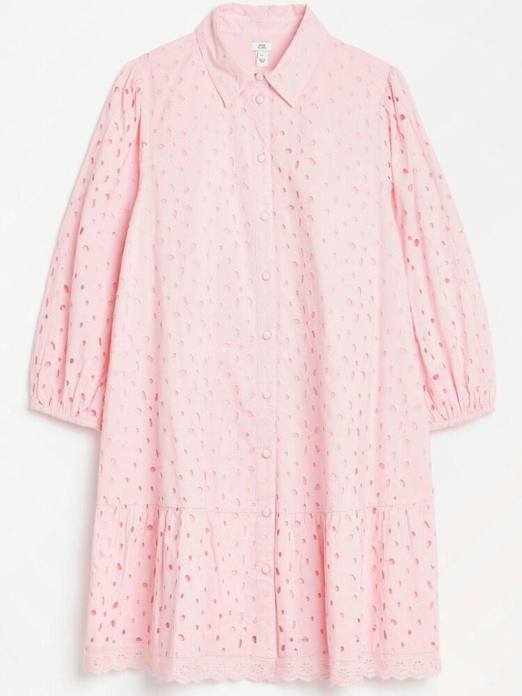 River Island Pink Puff Sleeve 100% Cotton Shirt Dress - Image 4 of 4