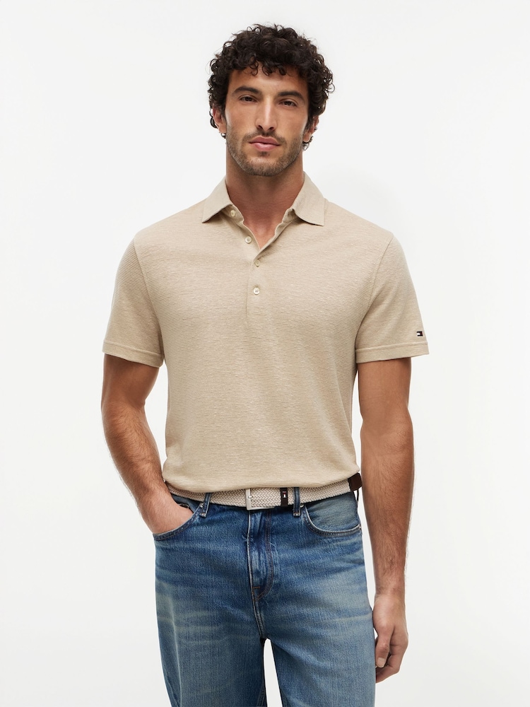 Tommy Hilfiger Natural Smart Casual Regular Fit Linen Blend Polo Shirt - Image 1 of 5 Tommy Hilfiger Natural Smart Casual Regular Fit Linen Blend Polo Shirt - Image 1 of 5