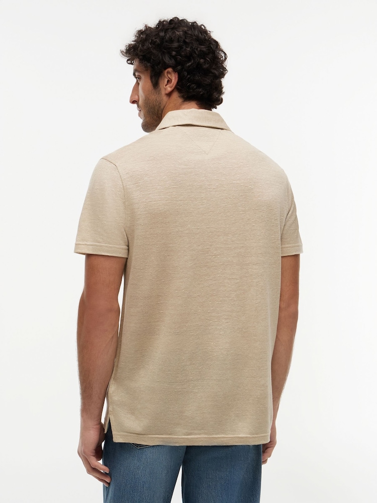 Tommy Hilfiger Natural Smart Casual Regular Fit Linen Blend Polo Shirt - Image 2 of 5 Tommy Hilfiger Natural Smart Casual Regular Fit Linen Blend Polo Shirt - Image 2 of 5