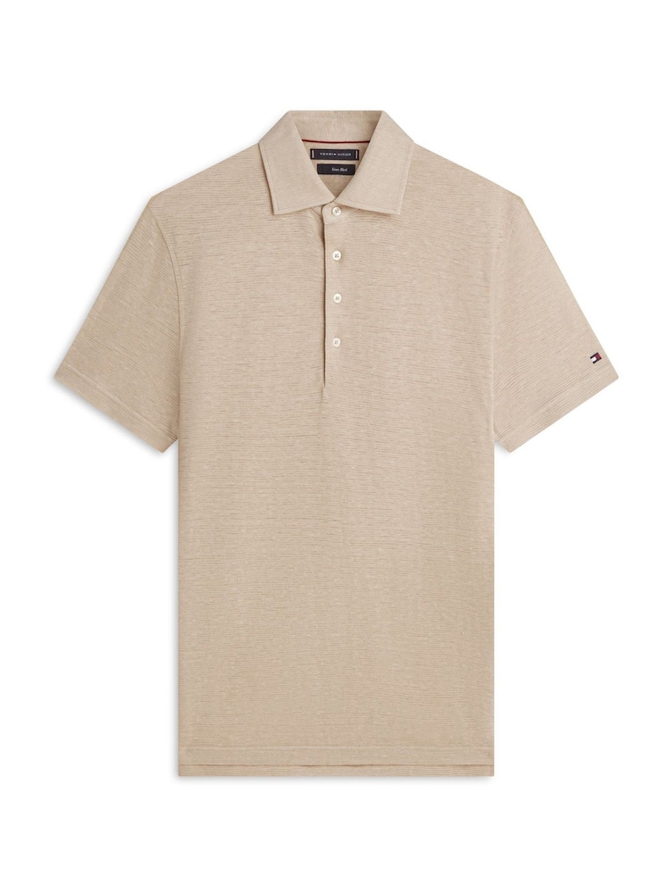 Tommy Hilfiger Natural Smart Casual Regular Fit Linen Blend Polo Shirt - Image 5 of 5 Tommy Hilfiger Natural Smart Casual Regular Fit Linen Blend Polo Shirt - Image 5 of 5