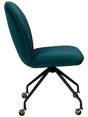 Barker and Stonehouse Teal Blue Emery Velvet Swivel Office Chair - Image 2 of 3