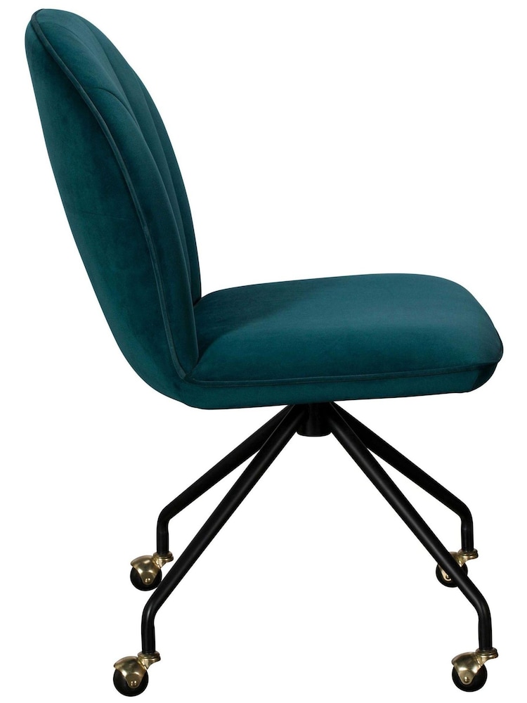Barker and Stonehouse Teal Blue Emery Velvet Swivel Office Chair - Image 2 of 3
