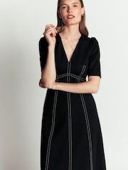 Boden Black Puff Sleeve Ponte Midi Dress - Image 1 of 4