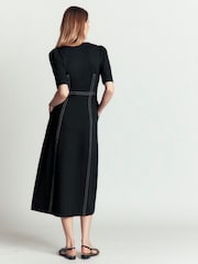 Boden Black Puff Sleeve Ponte Midi Dress - Image 2 of 4