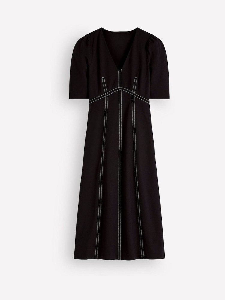 Boden Black Puff Sleeve Ponte Midi Dress - Image 4 of 4