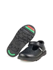 Toezone Lulu Vegan Flower Detail T Bar Rip Tape Fastening With Printed Unicorn Insocks Black School Shoes - Imagen 3 de 7