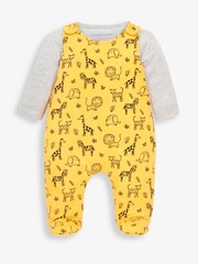 JoJo Maman Bébé Mustard 2-Piece Safari Print Baby Dungarees Set - Image 1 of 6