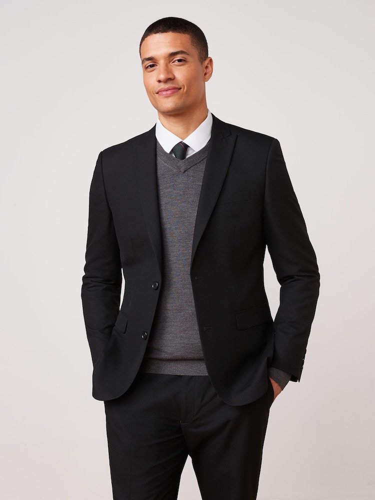 Black Slim Fit Two Button Suit Jacket - Image 1 of 11