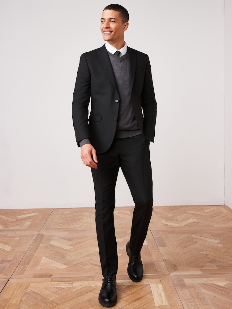 Black Slim Fit Two Button Suit Jacket - Image 3 of 11