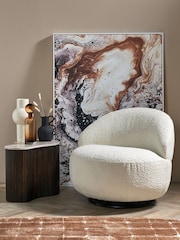 Barker and Stonehouse Ivory White Ursa Bouclé Curved Swivel Chair - Image 1 of 6