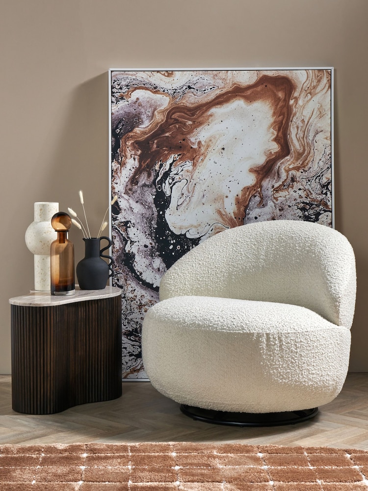 Barker and Stonehouse Ivory White Ursa Bouclé Curved Swivel Chair - Image 1 of 6