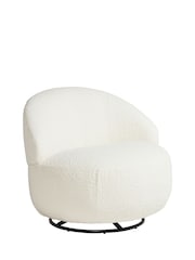 Barker and Stonehouse Ivory White Ursa Bouclé Curved Swivel Chair - Image 2 of 6