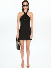 Mango Black Crossover Halter Mini Dress - Image 1 of 7