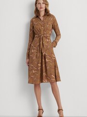 Lauren Ralph Lauren Natural Belting Print Tie Front Crepe Shirtdress - Image 1 of 6