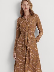 Lauren Ralph Lauren Natural Belting Print Tie Front Crepe Shirtdress - Image 4 of 6