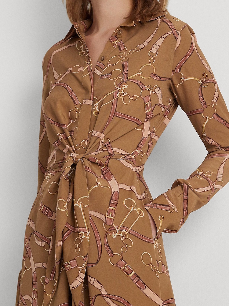 Lauren Ralph Lauren Natural Belting Print Tie Front Crepe Shirtdress - Image 5 of 6