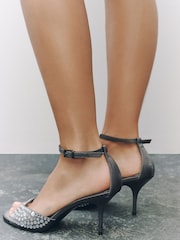 Grey Forever Comfort® Satin Peep Toe Heels - Image 6 of 10
