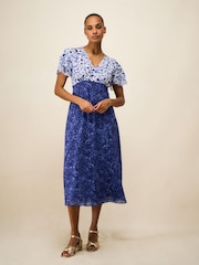 Crew Clothing Blue Henley Flutter Sleeve Tea Dress - Image 1 of 5
