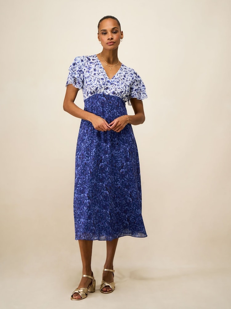Crew Clothing Blue Henley Flutter Sleeve Tea Dress - Image 1 of 5 Crew Clothing Blue Henley Flutter Sleeve Tea Dress - Image 1 of 5