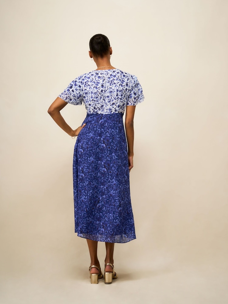 Crew Clothing Blue Henley Flutter Sleeve Tea Dress - Image 2 of 5 Crew Clothing Blue Henley Flutter Sleeve Tea Dress - Image 2 of 5