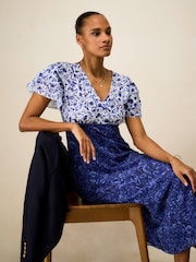 Crew Clothing Blue Henley Flutter Sleeve Tea Dress - Image 3 of 5
