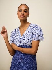 Crew Clothing Blue Henley Flutter Sleeve Tea Dress - Image 4 of 5
