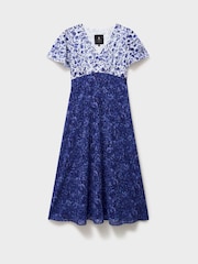 Crew Clothing Blue Henley Flutter Sleeve Tea Dress - Image 5 of 5