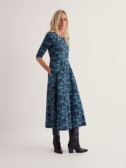 Seasalt Cornwall Teal Blue Veronica Cotton Midi Dress - Image 2 of 5
