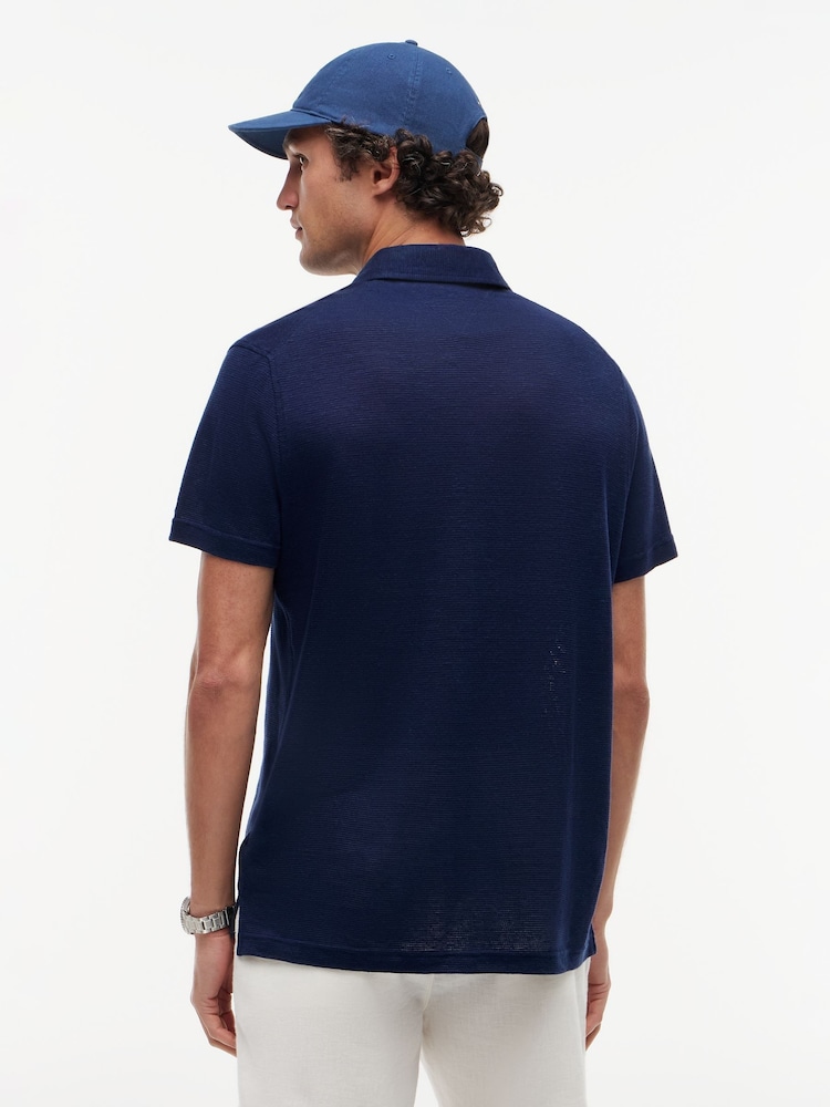 Tommy Hilfiger Blue Smart Casual Regular Fit Linen Blend Polo Shirt - Image 2 of 5 Tommy Hilfiger Blue Smart Casual Regular Fit Linen Blend Polo Shirt - Image 2 of 5