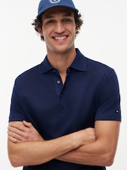 Tommy Hilfiger Blue Smart Casual Regular Fit Linen Blend Polo Shirt - Image 4 of 5