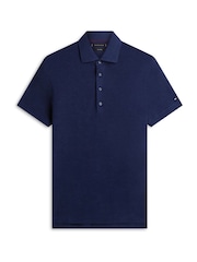 Tommy Hilfiger Blue Smart Casual Regular Fit Linen Blend Polo Shirt - Image 5 of 5