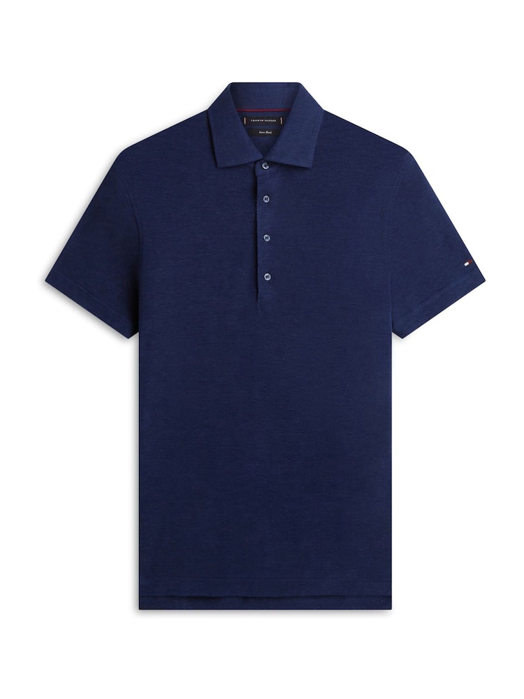 Tommy Hilfiger Blue Smart Casual Regular Fit Linen Blend Polo Shirt - Image 5 of 5 Tommy Hilfiger Blue Smart Casual Regular Fit Linen Blend Polo Shirt - Image 5 of 5