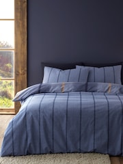 Catherine Lansfield Blue Brushed 100% Cotton Melrose Tweed Check Duvet Cover Set - Image 2 of 3