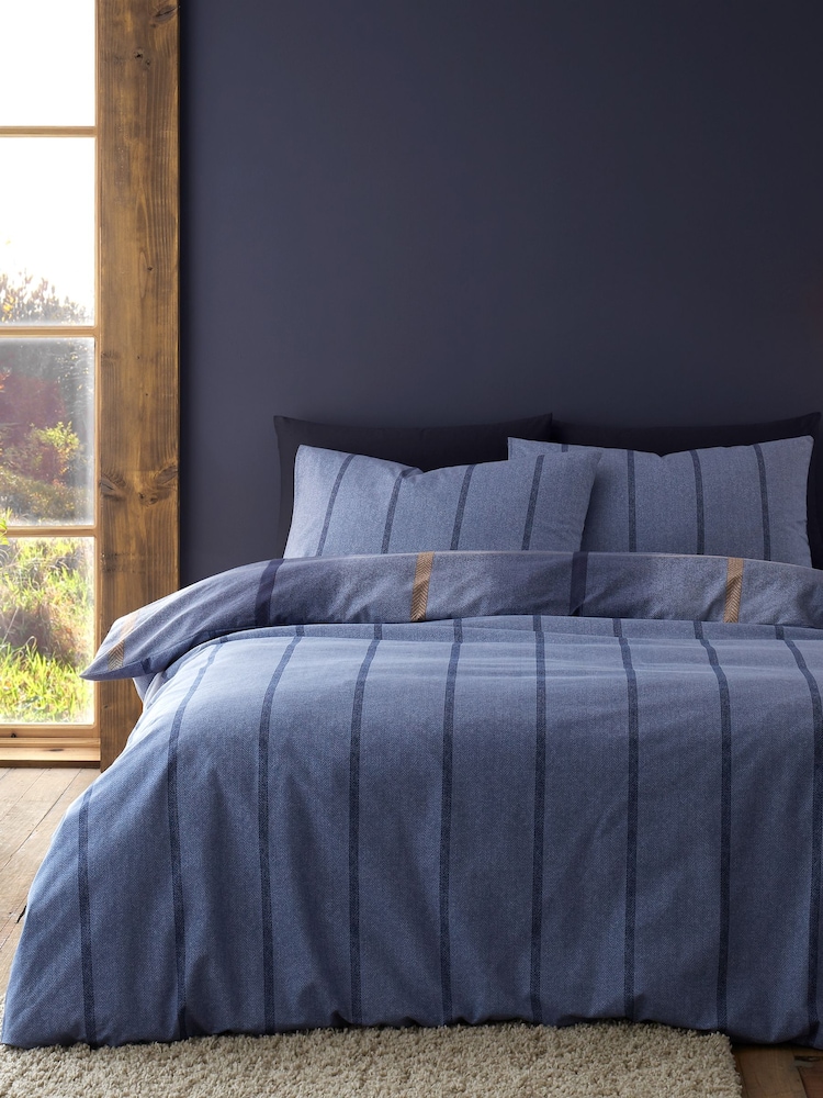 Catherine Lansfield Blue Brushed 100% Cotton Melrose Tweed Check Duvet Cover Set - Image 2 of 3
