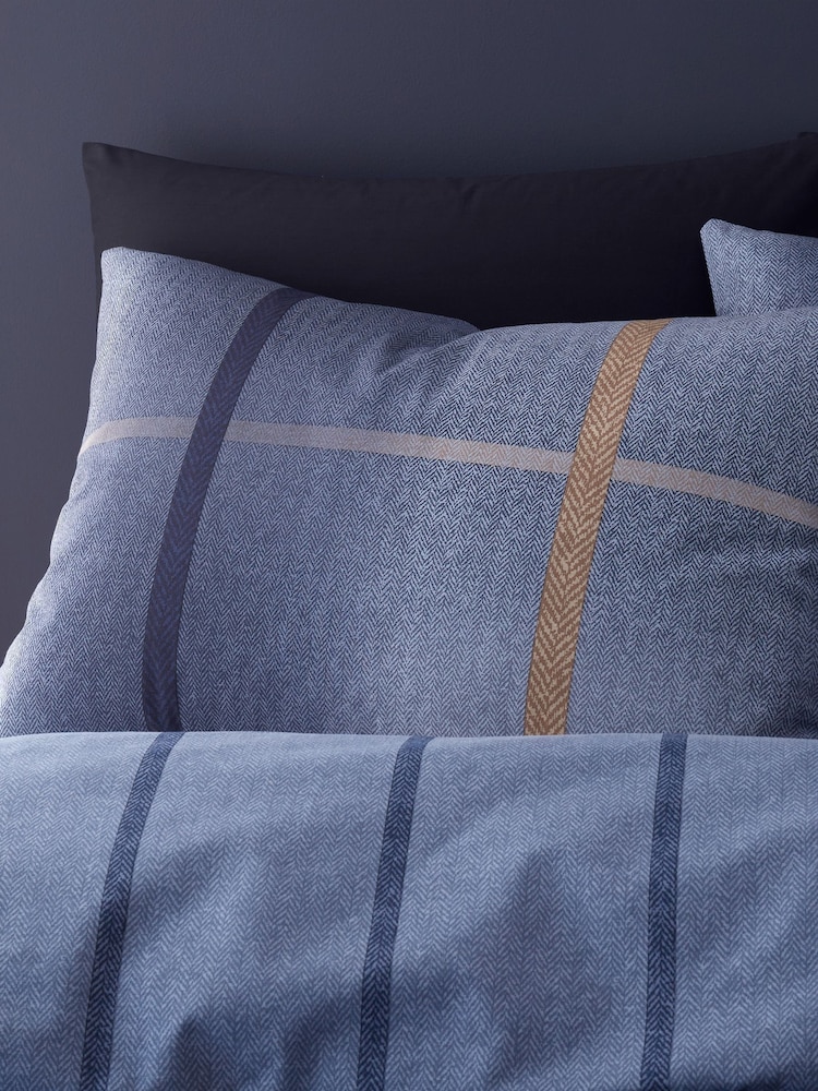 Catherine Lansfield Blue Brushed 100% Cotton Melrose Tweed Check Duvet Cover Set - Image 3 of 3
