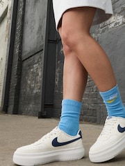 Nike White/Blue Court Vision Alta Platform Trainers - Image 5 of 8