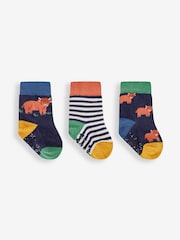 JoJo Maman Bébé Navy 3-Pack Highland Cow Socks - Image 1 of 1