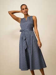 Crew Clothing Blue Henley Sleeveless Fit-&-Flare Dress - Image 3 of 5