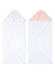 aden + anais Pink Essentials Hooded Blushing Bunnies 100% Cotton Towels 2 Pack - Image 1 of 3