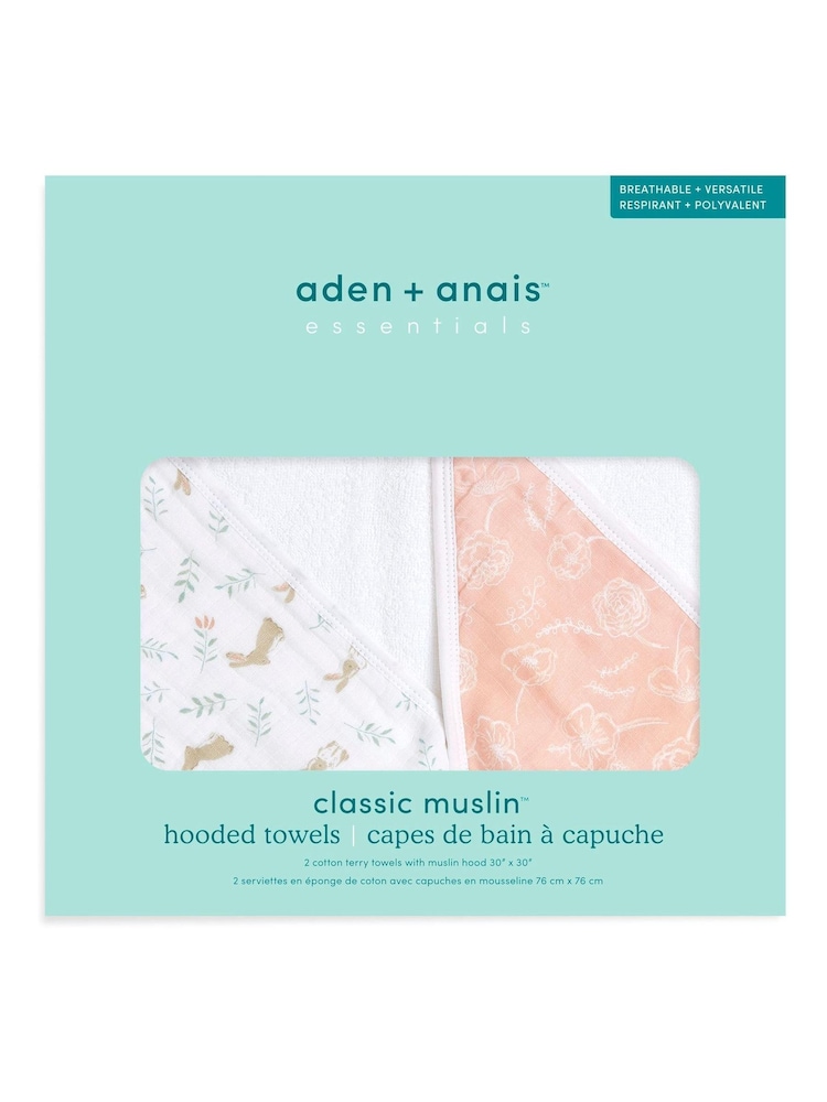 aden + anais Pink Essentials Hooded Blushing Bunnies 100% Cotton Towels 2 Pack - Image 3 of 3