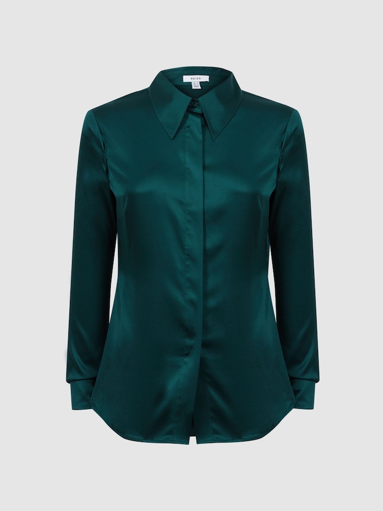 Reiss Teal Sofia Silk Shirt - Image 2 of 5 Reiss Teal Sofia Silk Shirt - Image 2 of 5