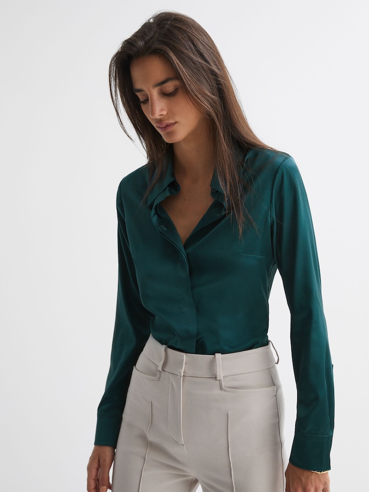 Reiss Teal Sofia Silk Shirt - Image 5 of 5