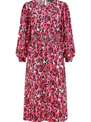 Mela Pink Animal Print Long Sleeve Ruched Midi Dress - Image 5 of 5