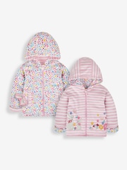 JoJo Maman Bébé Pink Bunny Floral Appliqué Reversible Hoodie With Pet In Pocket - Image 1 of 8
