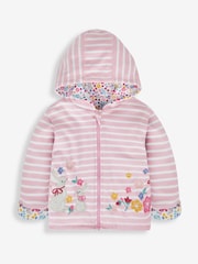 JoJo Maman Bébé Pink Bunny Floral Appliqué Reversible Hoodie With Pet In Pocket - Image 2 of 8