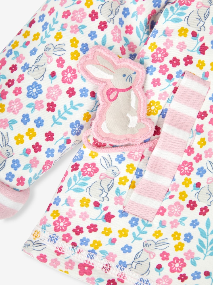 JoJo Maman Bébé Pink Bunny Floral Appliqué Reversible Hoodie With Pet In Pocket - Image 8 of 8