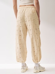 Stone 100% Cotton Broderie Cargo Trousers - Image 3 of 5