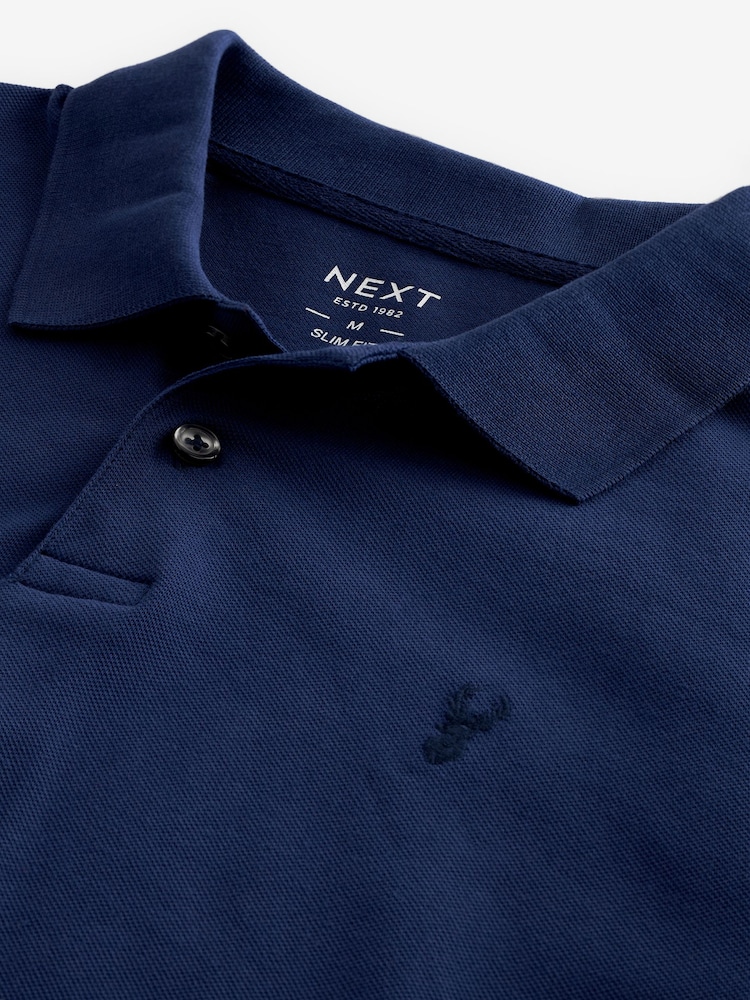 Bleu riche - Slim Fit (Slim Fit) - Polo Manches courtes Pique - Image 6 of 7