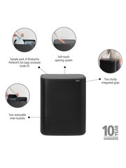 Brabantia Matt Black Bo Touch Double 30L Bin - Image 3 of 6