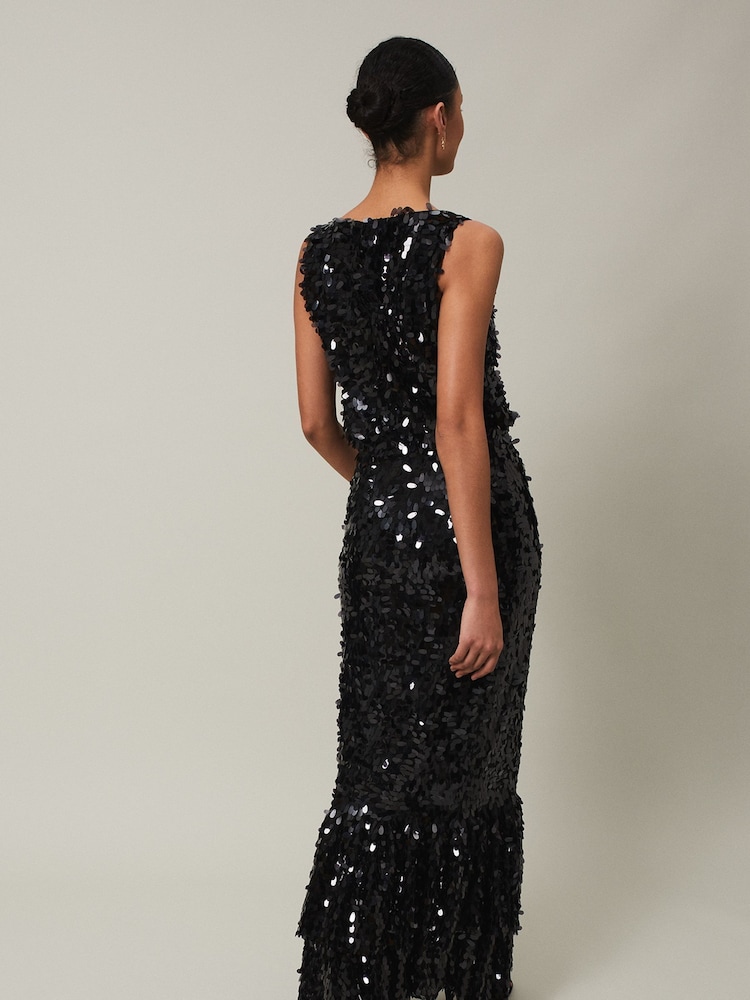 Phase Eight Black Sequin Elena Tiered Maxi Dress - Image 2 of 7